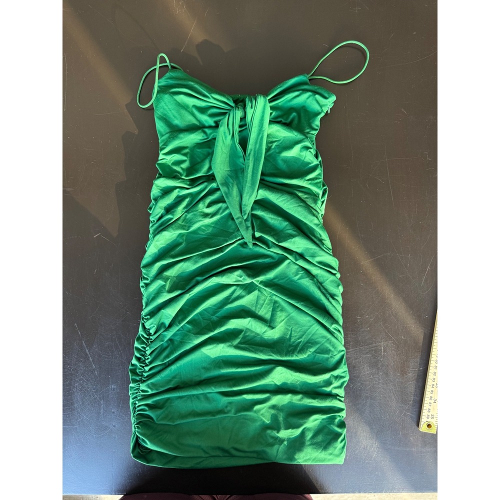 Princess Polly Green Ruched Mini Dress Spaghetti Strap Tie Front Size 8